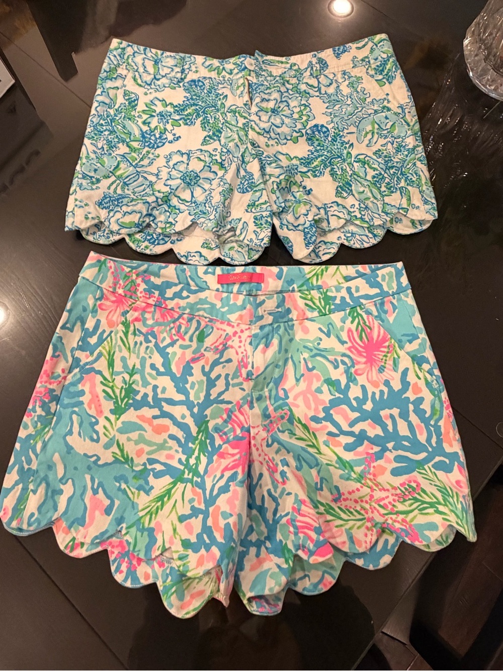 Lilly Pulitzer Pink, Aqua & White Scalloped Hem Shorts Set